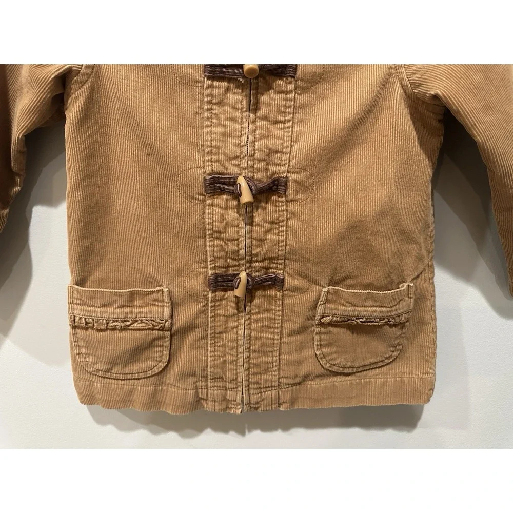 VTG Gymboree‎ Girls Size 5 Coat Tan Corduroy Embroidered Hooded Toggle Buttons